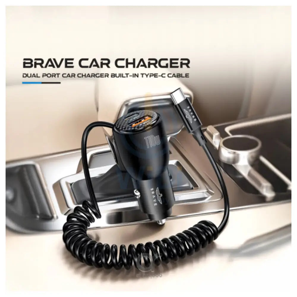 BRAVE Dual Port Car Charger with USB-C Cable - 110W / 1 Meter / Black Accessories > Mobiles & Tablets > Mobiles > Car