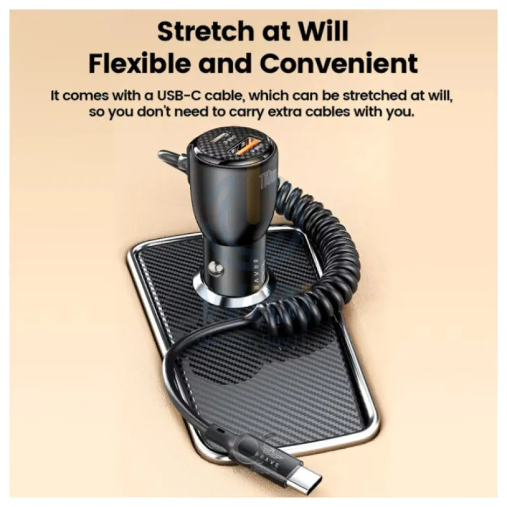 BRAVE Dual Port Car Charger with USB-C Cable - 110W / 1 Meter / Black Accessories > Mobiles & Tablets > Mobiles > Car