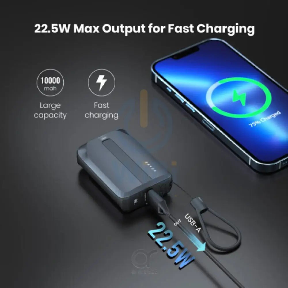 BRAVE Fast Charging Power Bank with Built-in Cable - 10000mAh / Black Accessories > Power Bank