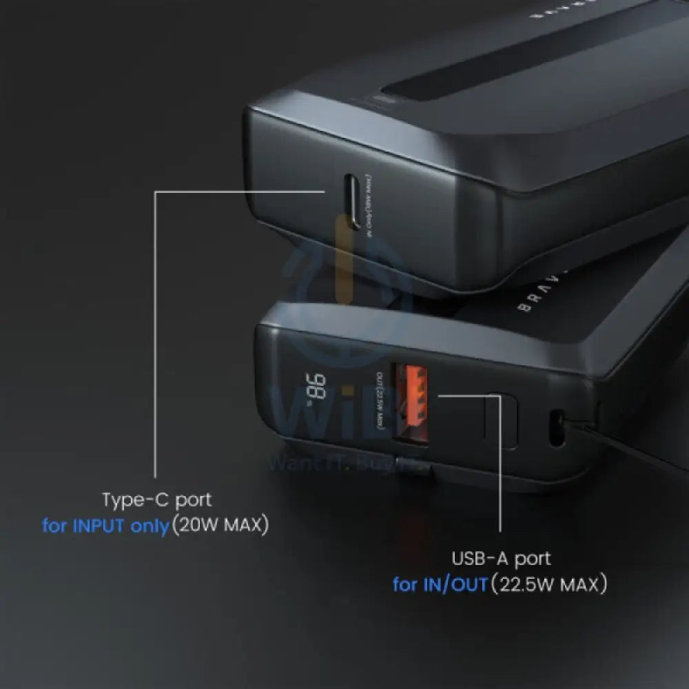 BRAVE Fast Charging Power Bank with Built-in Cable - 10000mAh / Black Accessories > Power Bank
