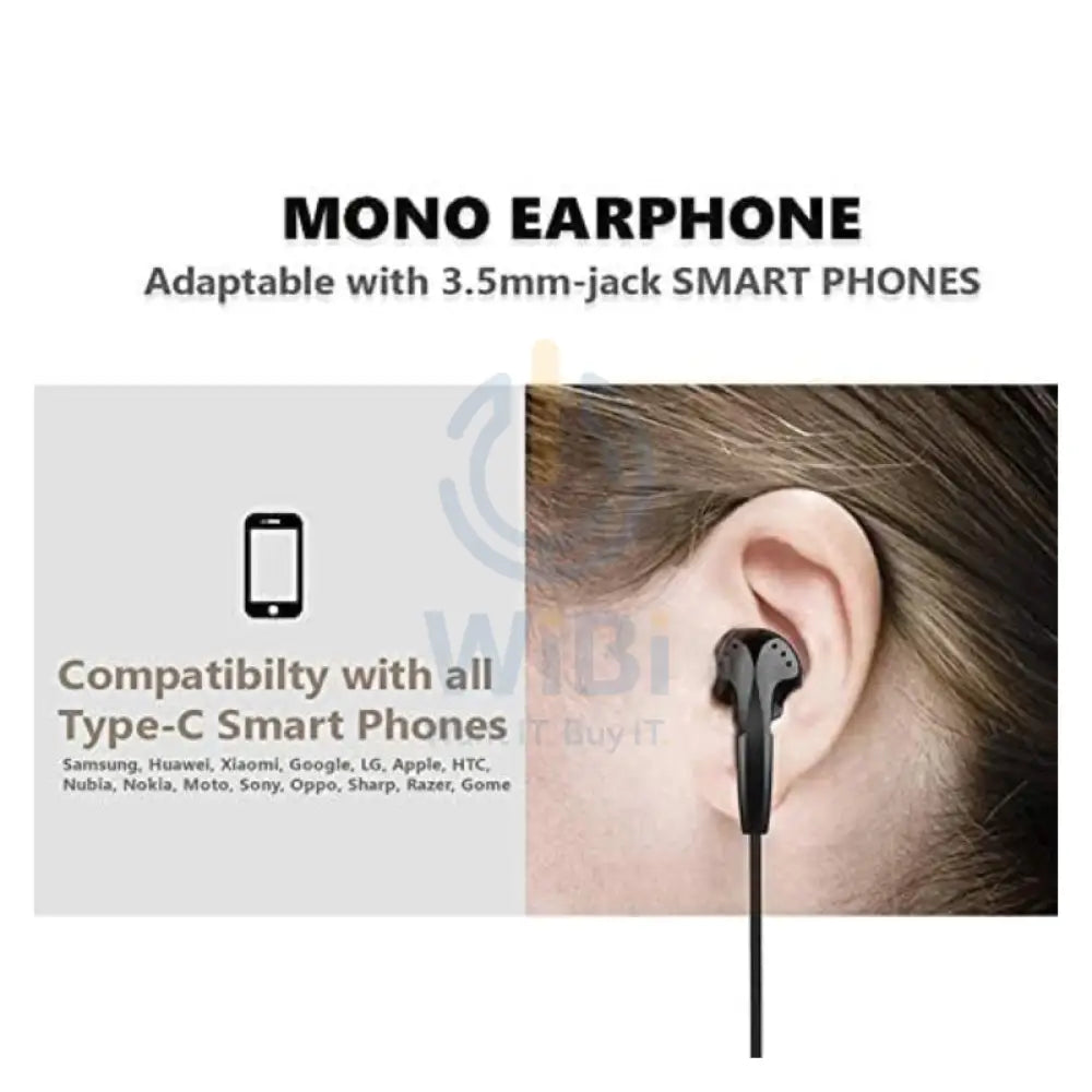 BRAVE Mono Wired Earphone - 1.2 Meter / USB-C / Black Accessories > Audio > Headphones