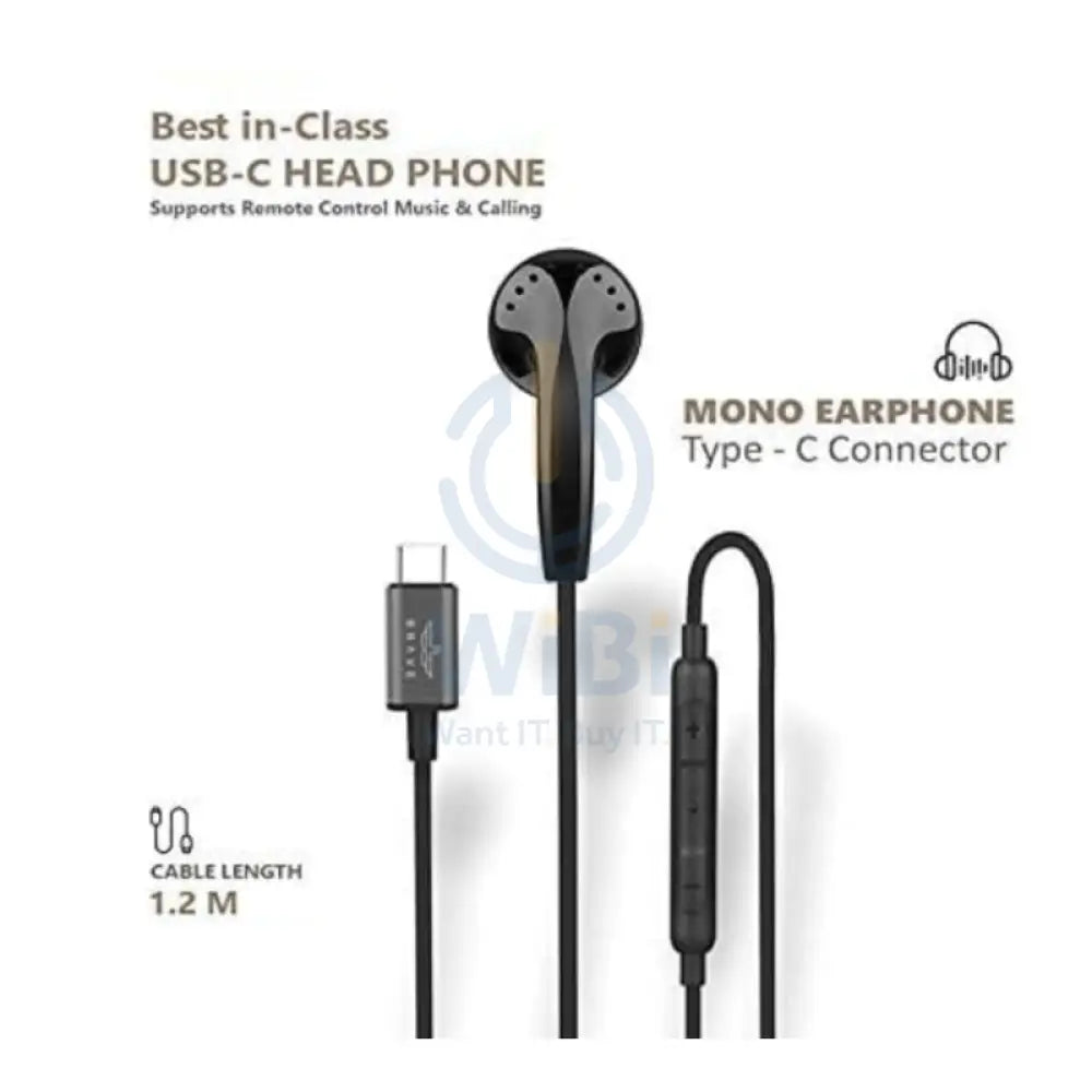BRAVE Mono Wired Earphone - 1.2 Meter / USB-C / Black Accessories > Audio > Headphones