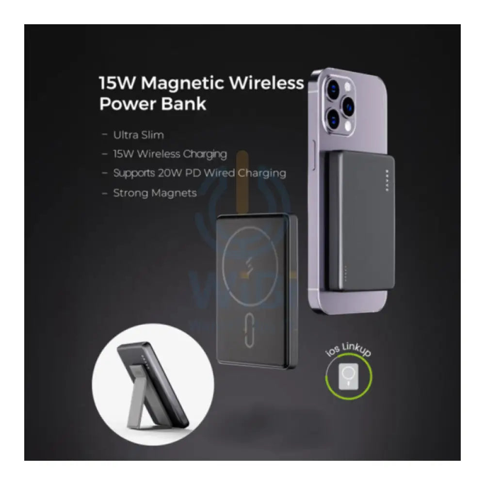 BRAVE Ultra Slim Magnetic Wireless Power Bank With Stand - 5000mAh / 15W / USB-C / Grey Accessories > Power Bank