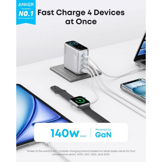 Anker 4 Port PD 3.1 Charger with USB-C Cable - 140W / Silver