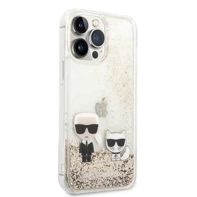 Karl Lagerfeld Liquid Glitter Case and Karl Choupette Head for Apple iPhone 14 Pro - Gold Accessories > Mobiles &