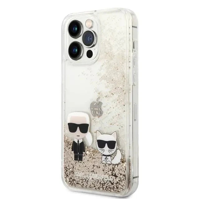 Karl Lagerfeld Liquid Glitter Case and Karl Choupette Head for Apple iPhone 14 Pro - Gold Accessories > Mobiles &
