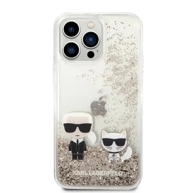 Karl Lagerfeld Liquid Glitter Case and Karl Choupette Head for Apple iPhone 14 Pro - Gold Accessories > Mobiles &