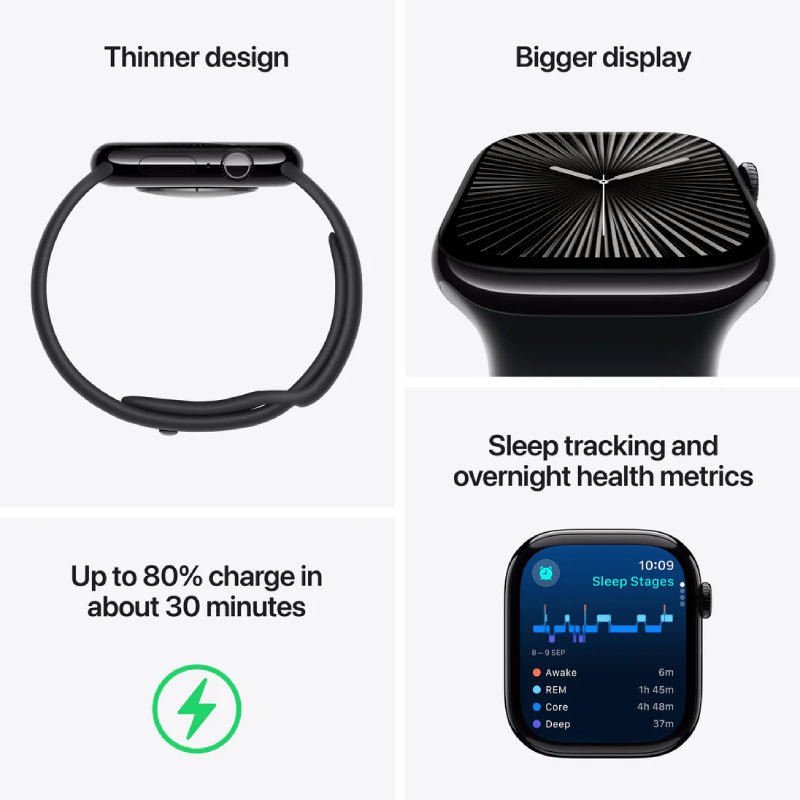 Apple Watch Series 10 with Sport Band - LTPO OLED / 64GB / 46mm / Medium/Large / Bluetooth / Wi-Fi / Cellular / Jet