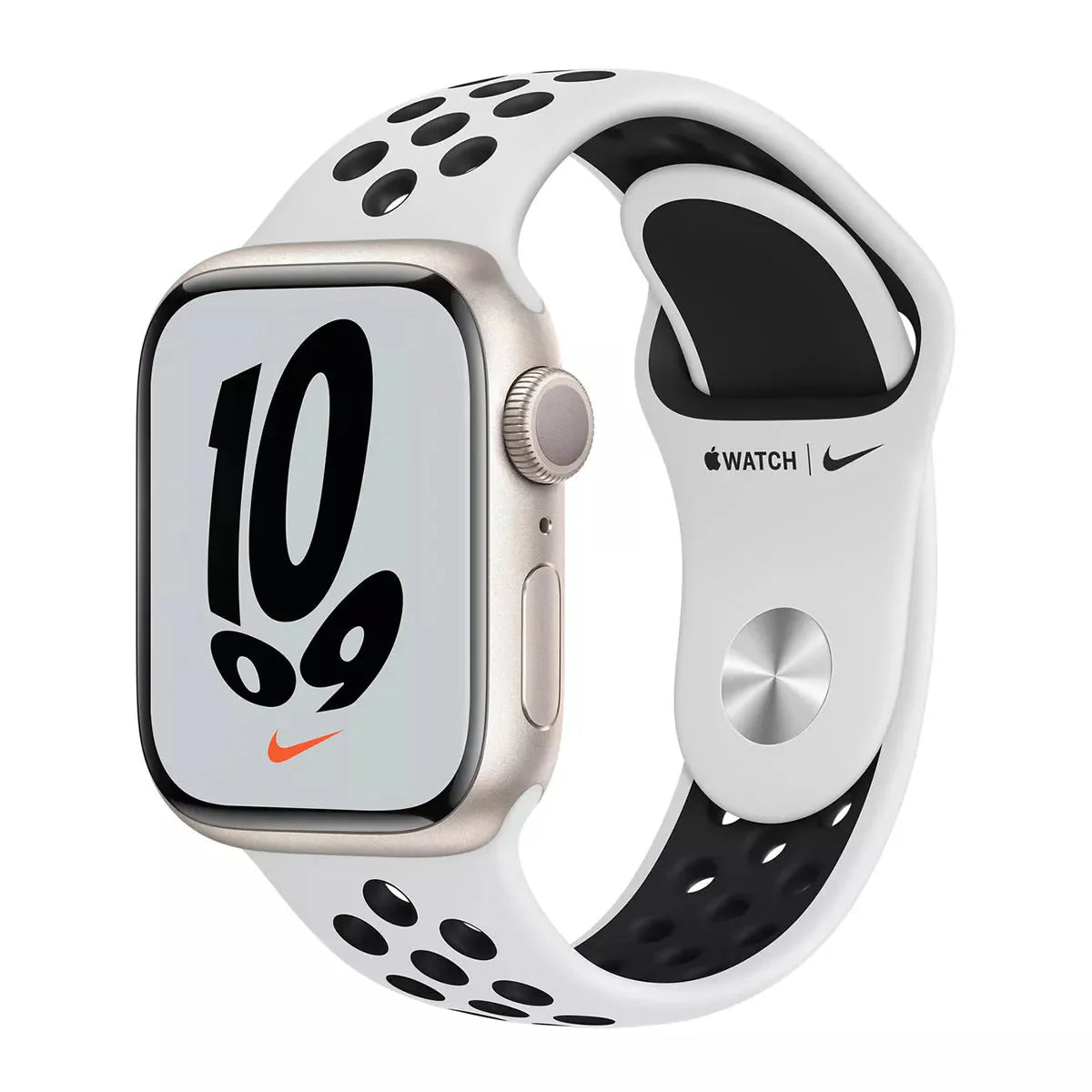 Apple Watch Series 7 45mm GPS + Cellular Starlight Aluminum Case Pure Platinum Black Nike Sports Band Accessories >