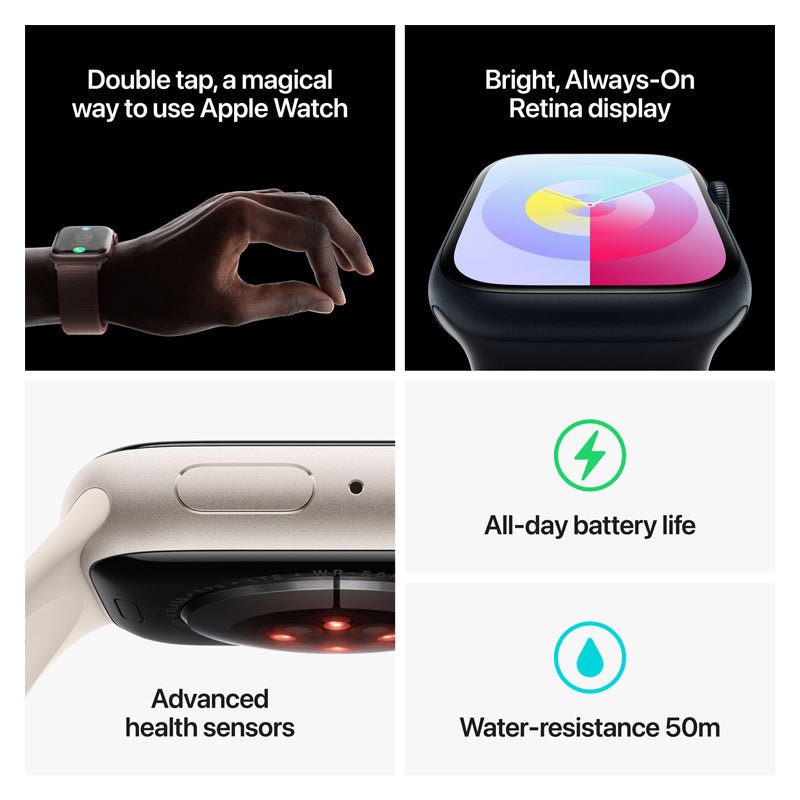 Apple Watch Series 9 with Sport Band - LTPO OLED / 64GB / 45mm / Medium/Large / Bluetooth / Wi-Fi / Cellular / Storm