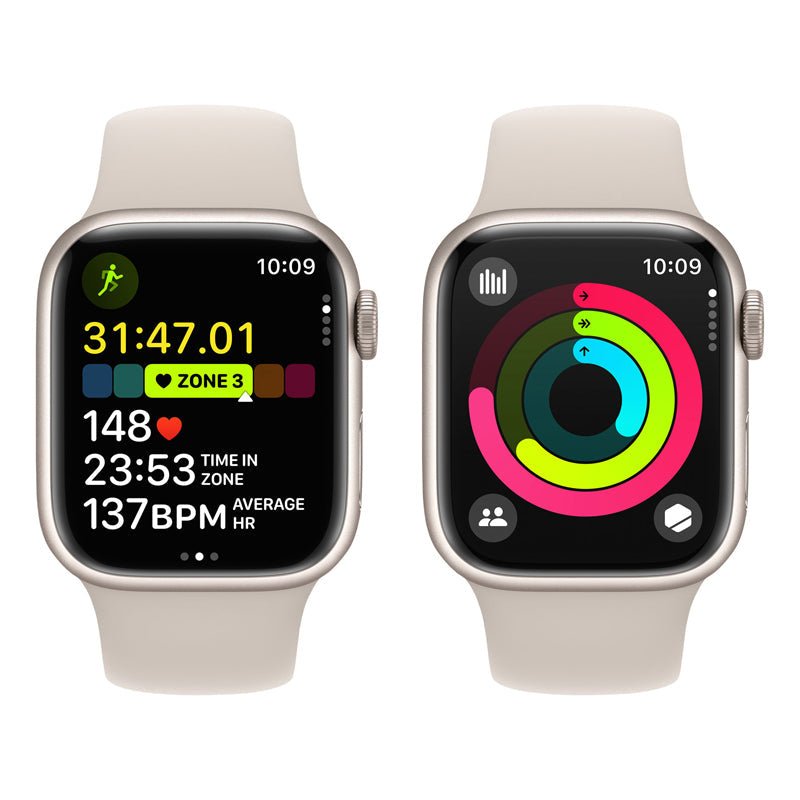 Apple Watch Series 9 with Sport Band - LTPO OLED / 64GB / 45mm / Medium/Large / Bluetooth / Wi-Fi / Starlight Smart