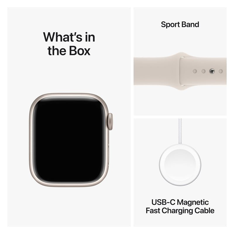 Apple Watch Series 9 with Sport Band - LTPO OLED / 64GB / 45mm / Medium/Large / Bluetooth / Wi-Fi / Starlight Smart