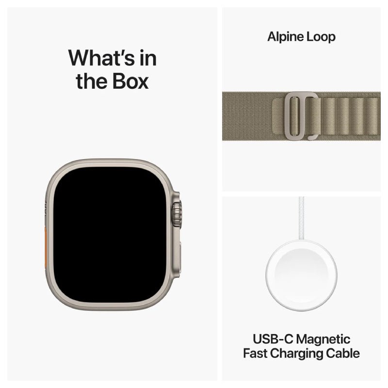 Apple Watch Ultra 2 - LTPO OLED / 64GB / 49mm / Bluetooth / Wi-Fi / Cellular / Small / Titanium Olive Alpine Loop Smart