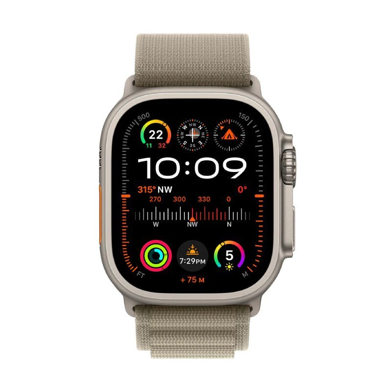 Apple Watch Ultra 2 - LTPO OLED / 64GB / 49mm / Bluetooth / Wi-Fi / Cellular / Small / Titanium Olive Alpine Loop Smart