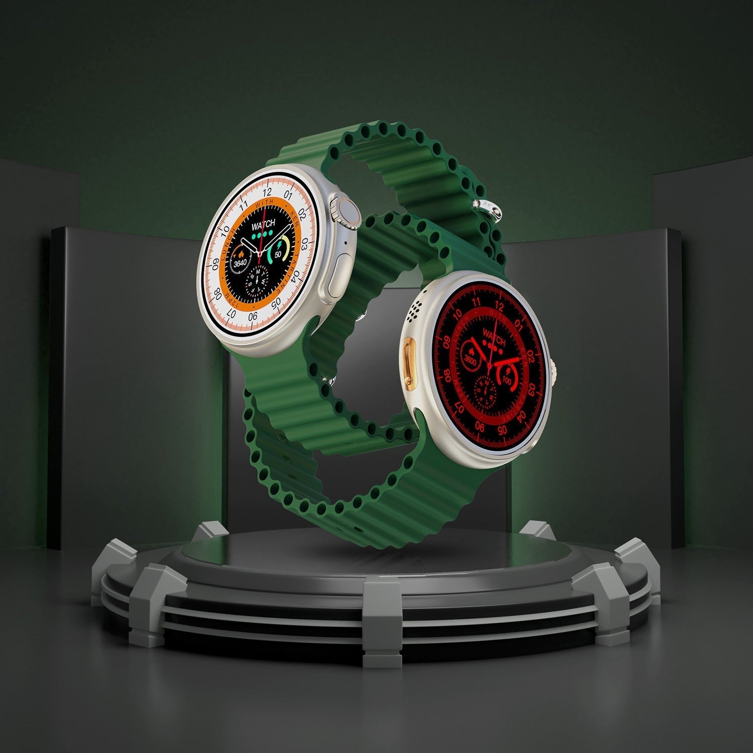 Porodo Ultra Evo Smart Watch 1.51’’ Wide Touch Screen - Green Strap Smart Watches