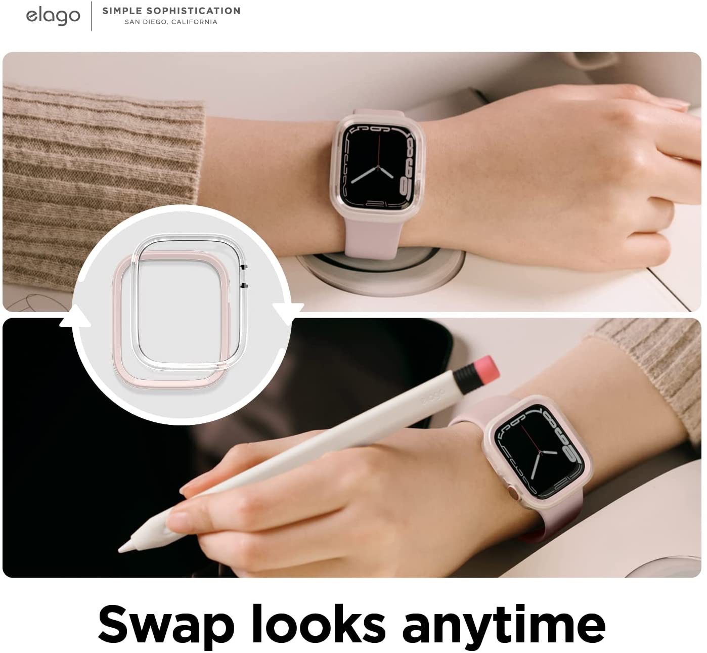 Elago Apple Watch 40 (4/5/6/SE/SE2) 41mm (7/8) Duo Case - Translucent / Lovely Pink Smart Watches