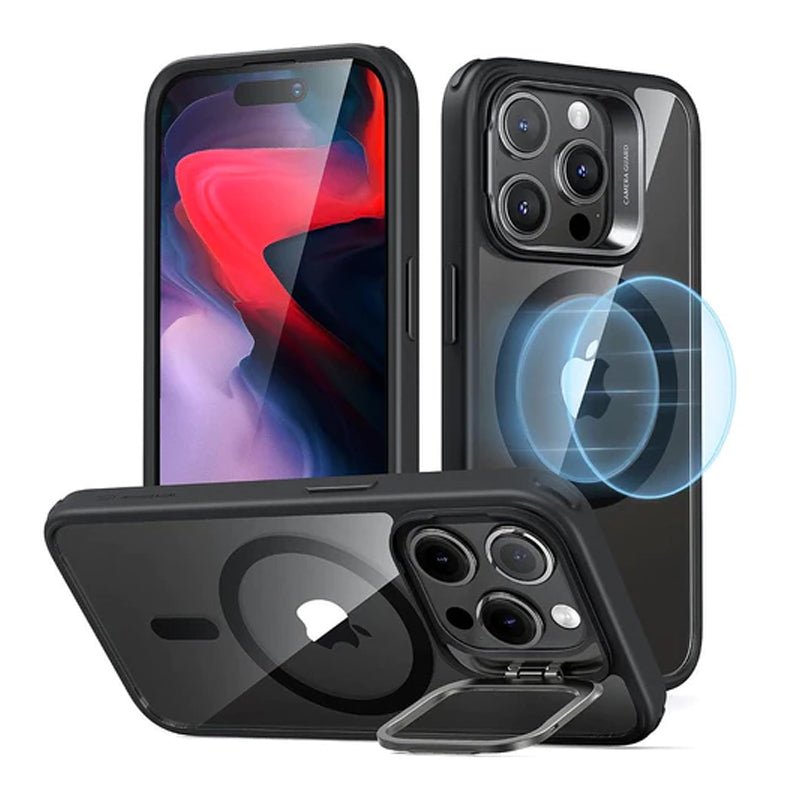 ESR Classic Hybrid Case with Stash Stand (HaloLock) - Apple iPhone 15 Pro / Clear & Black Accessories > Mobiles &