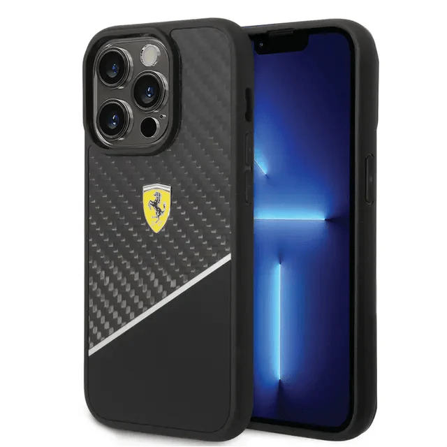 Ferrari iPhone 14 Pro Bimaterial Carbon Case & Polycarbonate & Silver Stripe - Black Accessories > Mobiles & Tablets >