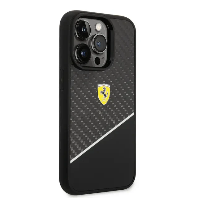 Ferrari iPhone 14 Pro Bimaterial Carbon Case & Polycarbonate & Silver Stripe - Black Accessories > Mobiles & Tablets >