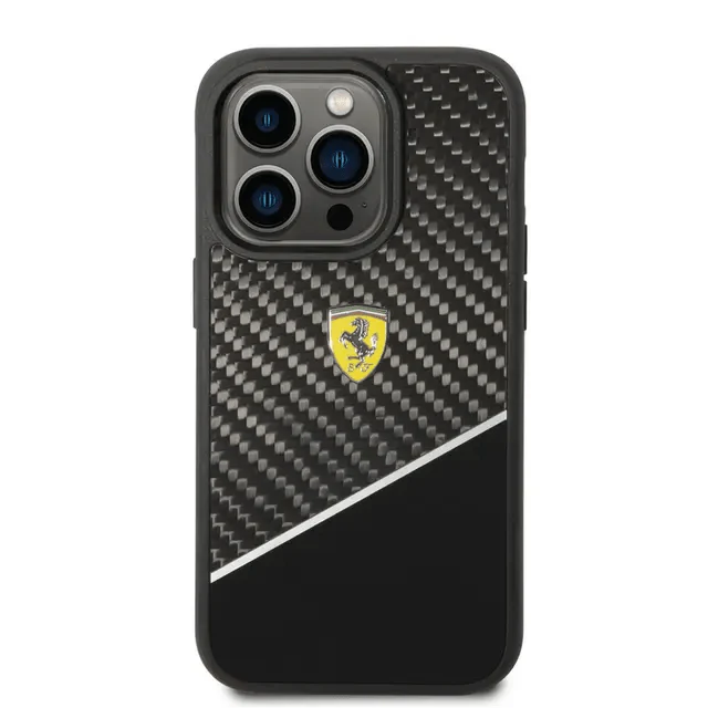 Ferrari iPhone 14 Pro Max Bimaterial Carbon Case & Polycarbonate & Silver Stripe - Black Accessories > Mobiles &