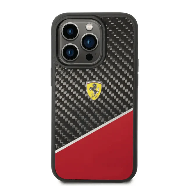 Ferrari iPhone 14 Pro Bimaterial Carbon Case & Polycarbonate & Silver Stripe - Red Accessories > Mobiles & Tablets >