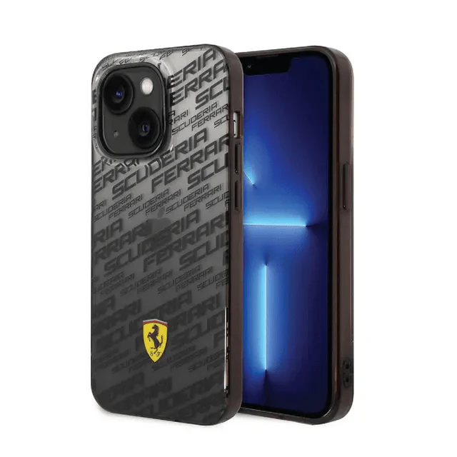 Ferrari iPhone 14 Pro Max Gradient PC/TPU Case with Allover Scuderia & Dyed Bumper - Black Accessories > Mobiles &