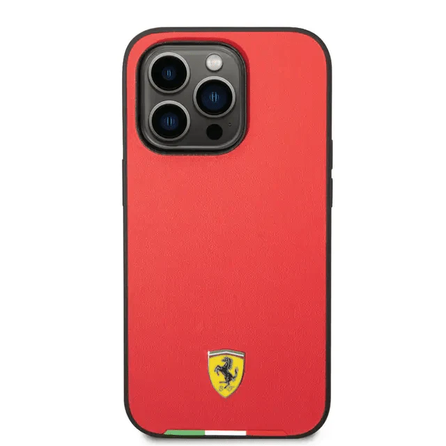 Ferrari iPhone 14 Pro Max HC PU Case With Italian Flag Line - Red Accessories > Mobiles & Tablets > Mobiles