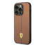 Ferrari iPhone 14 Pro Leather Case With Embossed Stripes & Yellow Shield Logo - Camel Accessories > Mobiles & Tablets >