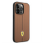 Ferrari iPhone 14 Pro Leather Case With Embossed Stripes & Yellow Shield Logo - Camel Accessories > Mobiles & Tablets >