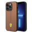 Ferrari iPhone 14 Pro Leather Case With Embossed Stripes & Yellow Shield Logo - Camel Accessories > Mobiles & Tablets >
