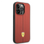 Ferrari iPhone 14 Pro Max Leather Case With Embossed Stripes & Yellow Shield Logo - Red Accessories > Mobiles & Tablets
