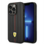 Ferrari iPhone 14 Pro Leather Case With Embossed Stripes & Yellow Shield Logo - Black Accessories > Mobiles & Tablets >
