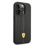Ferrari iPhone 14 Pro Leather Case With Embossed Stripes & Yellow Shield Logo - Black Accessories > Mobiles & Tablets >