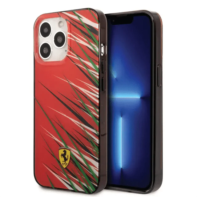 Ferrari iPhone 14 Pro PC/TPU Case with Double Layer Grass Print - Red Accessories > Mobiles & Tablets > Mobiles