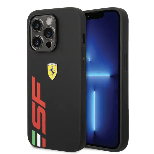 Ferrari iPhone 14 Pro PU Leather Case With Printed Big SF Logo - Black Accessories > Mobiles & Tablets > Mobiles