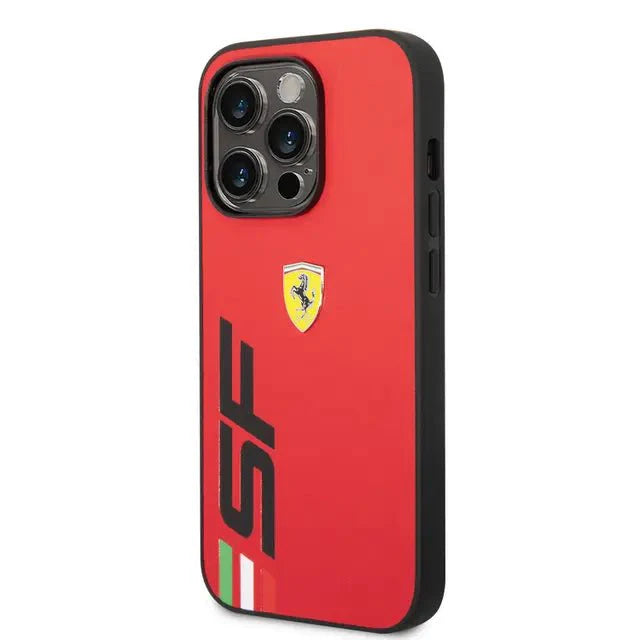 Ferrari iPhone 14 Pro Max PU Leather Case With Printed Big SF Logo - Red Accessories > Mobiles & Tablets > Mobiles