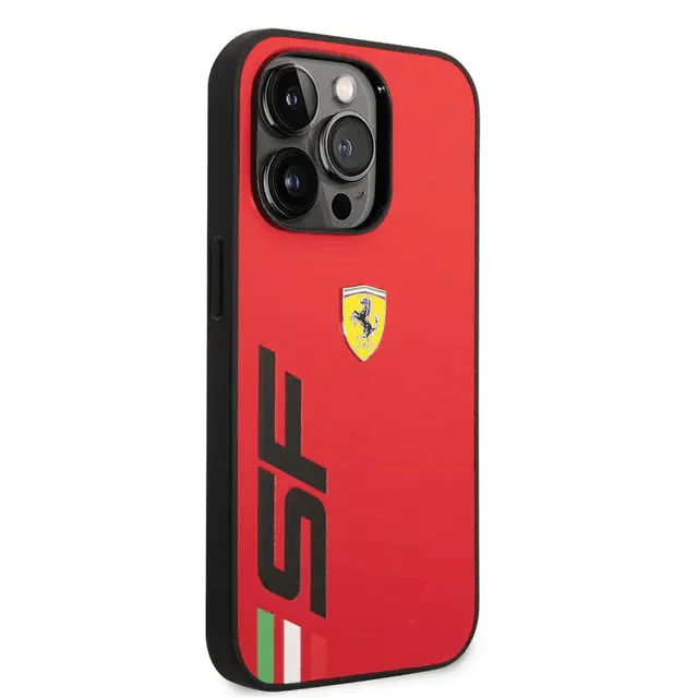 Ferrari iPhone 14 Pro Max PU Leather Case With Printed Big SF Logo - Red Accessories > Mobiles & Tablets > Mobiles