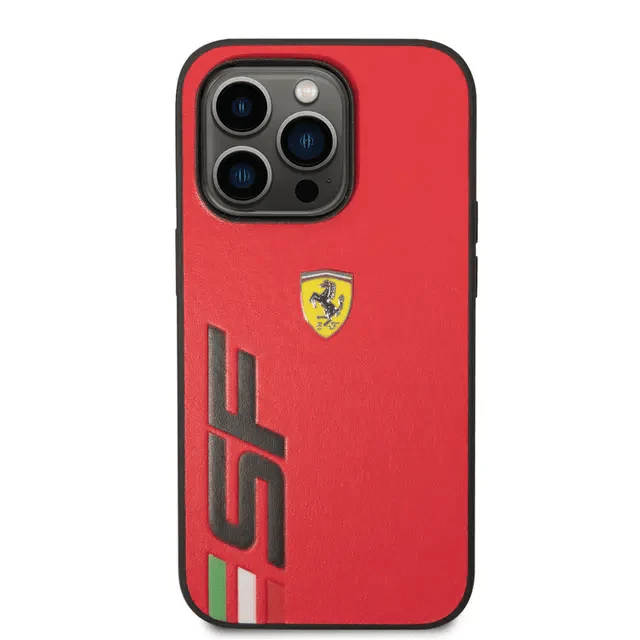 Ferrari iPhone 14 Pro Max PU Leather Case With Printed Big SF Logo - Red Accessories > Mobiles & Tablets > Mobiles