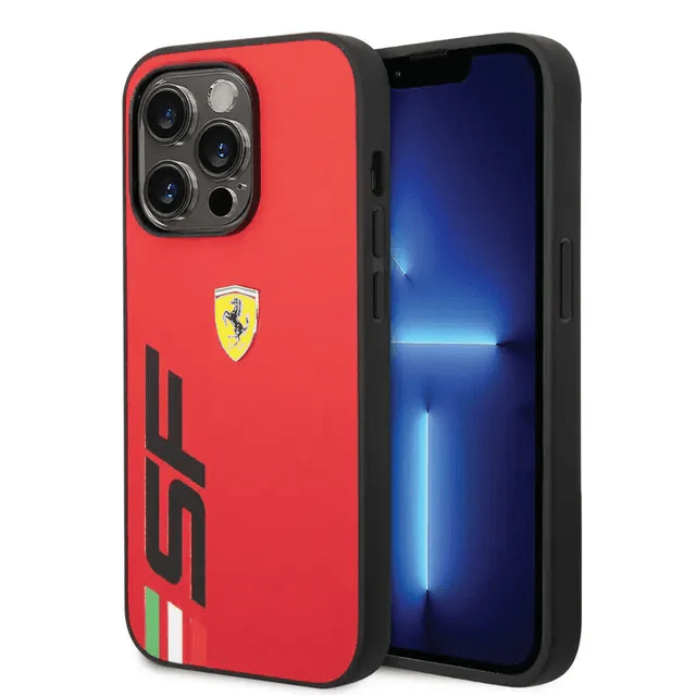 Ferrari iPhone 14 Pro PU Leather Case With Printed Big SF Logo - Red Accessories > Mobiles & Tablets > Mobiles
