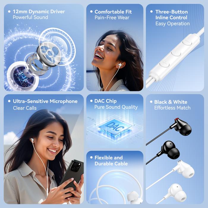 Vention Echo Lite USB-C In-Ear Wired Headphones with DAC Adapter 1.2M - White