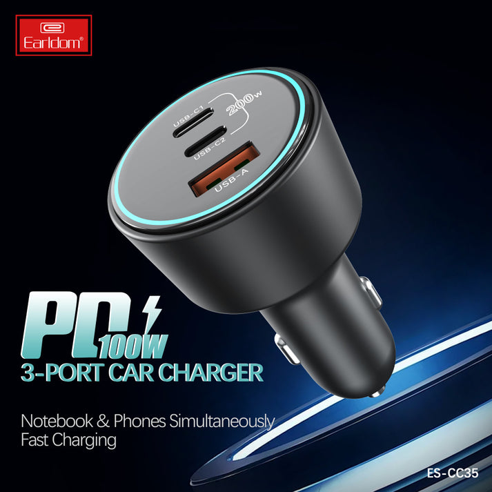 شاحن سيارة إيرلدوم ES-CC35 - 2.4 أمبير / USB-C / USB-C / أسود