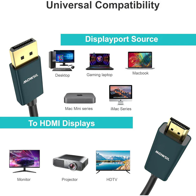Mowsil DisplayPort to HDMI Cable - 4K / 2 Meter