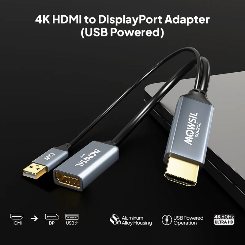 Mowsil HDMI to DisplayPort Adapter - 4K / Silver