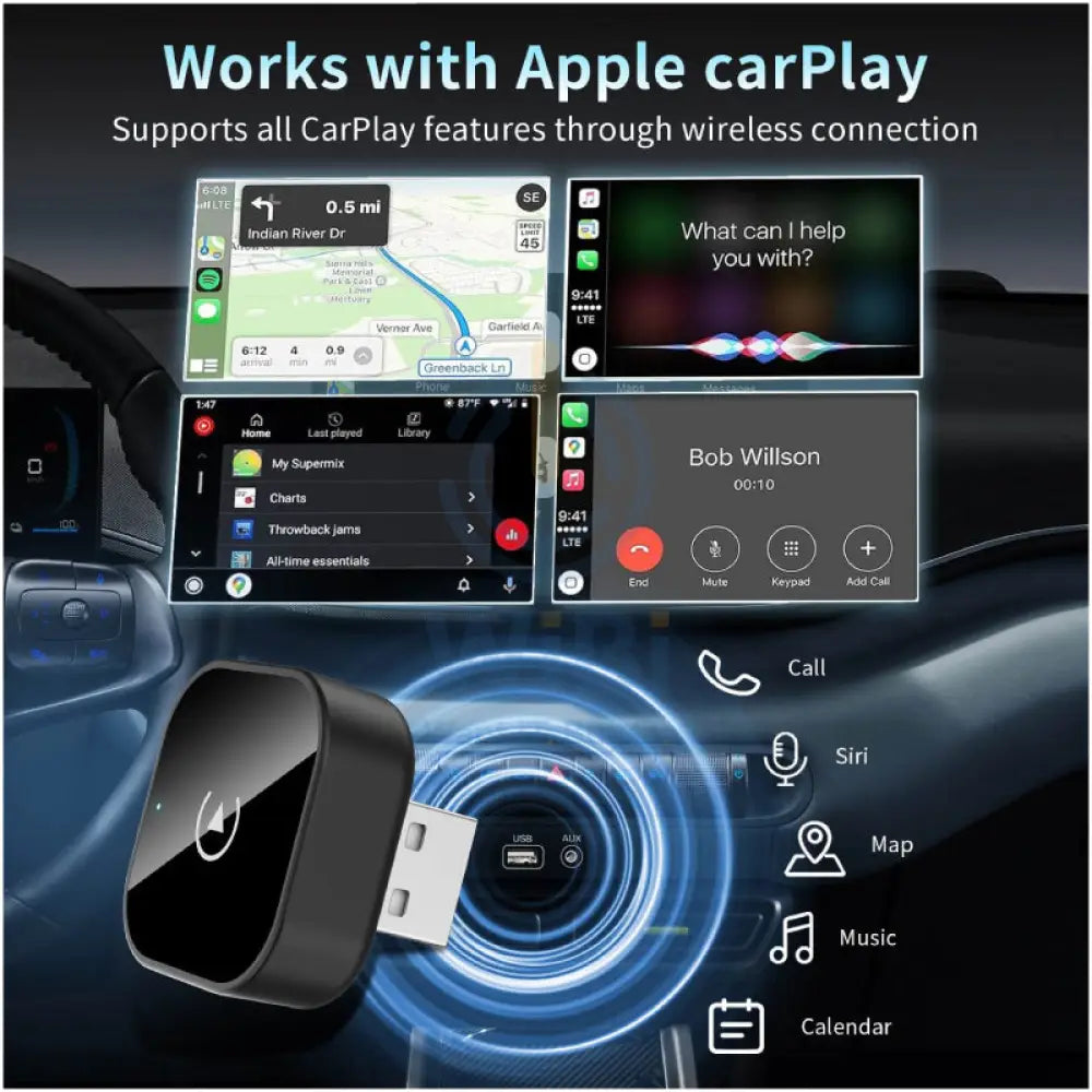 CarPlay 2 in 1 Wired To Wireless Android Auto Dongle (USB C Adapter Included) Accessories > Smart Devices