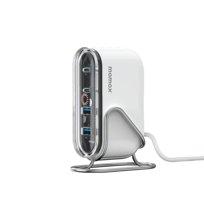 MOMAX 1-Charge Flow 4-Port GaN Charger - 80W / USB-A / USB-C / White