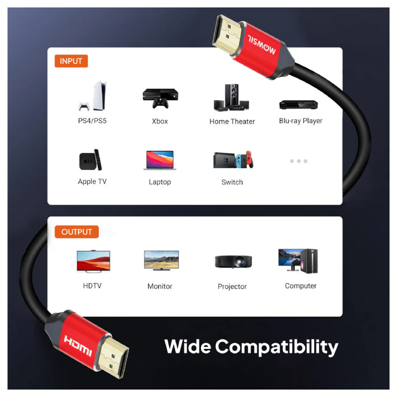 Mowsil HDMI 1.4 Cable - 4K / 30Hz / 1 Meter / Red/Grey