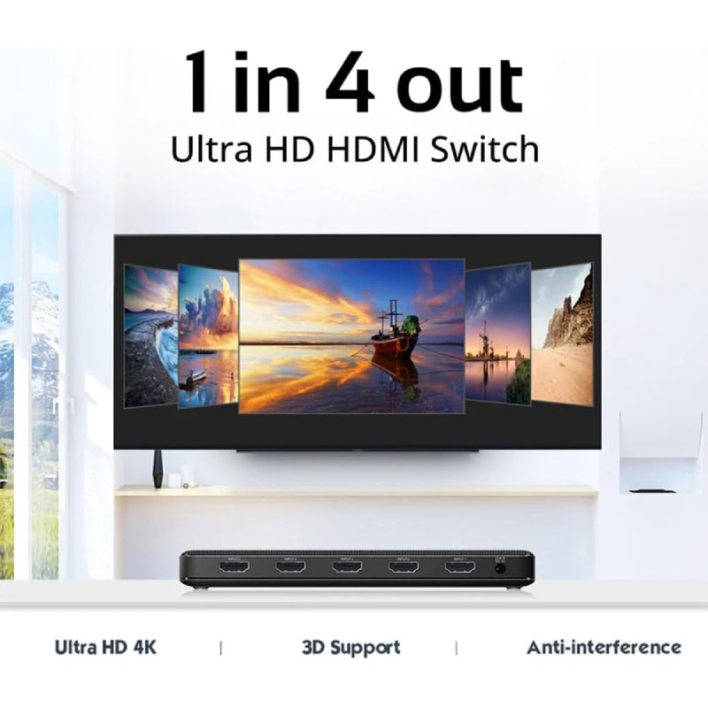 Mowsil HDMI 1-In-4 Splitter - 4K@60Hz / Black