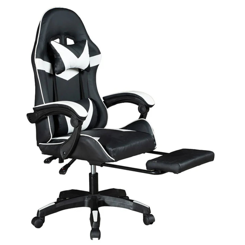 GADGETON Imperial Series PVC Leather Gaming Chair With Footrest - Black/White