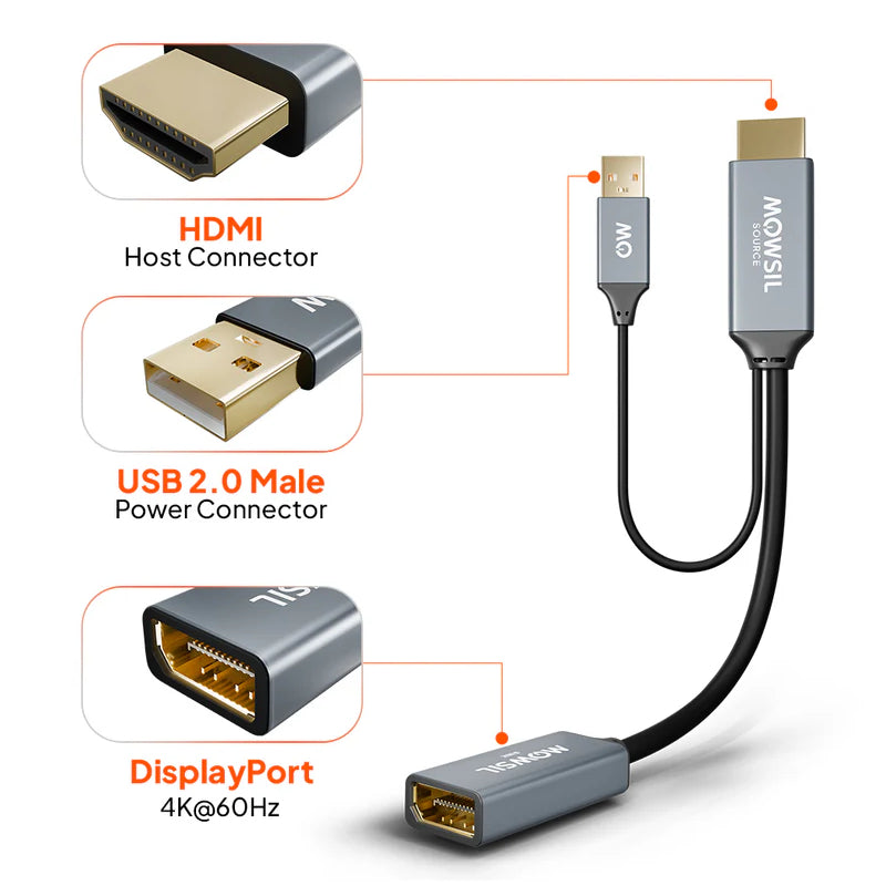 Mowsil HDMI to DisplayPort Adapter - 4K / Silver