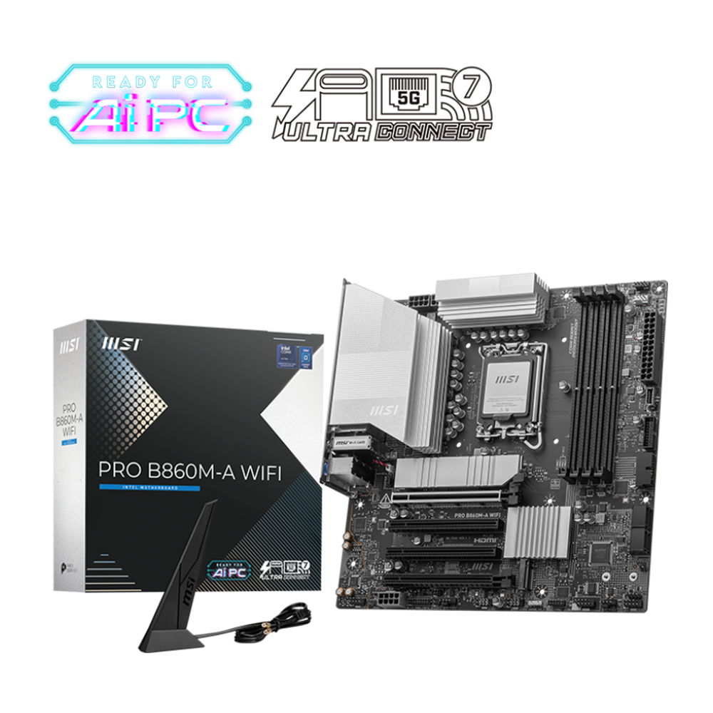 MSI PRO B860M-A Motherboard - DDR5 / Wi-Fi / Bluetooth / HDMI / DisplayPort / USB - Black
